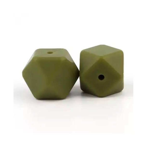 Silikone perle, Hexagon, 14 mm, Army Grn 