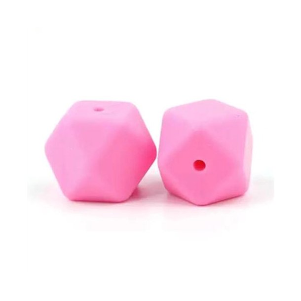 Silikone perle, Hexagon, 14 mm, Lys Pink 