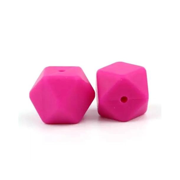 Silikone perle, Hexagon, 14 mm, Pink