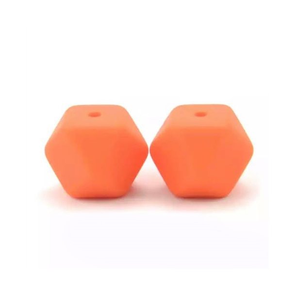 Silikone perle, Hexagon, 14 mm, Orange