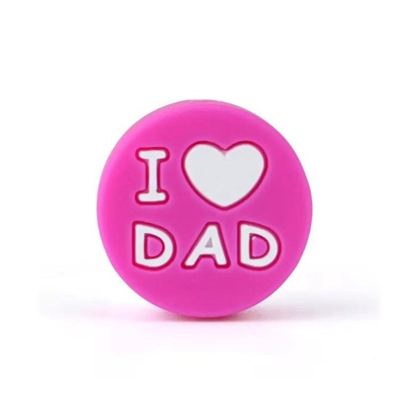 Silikone perle med teksten I &hearts; DAD Pink 
